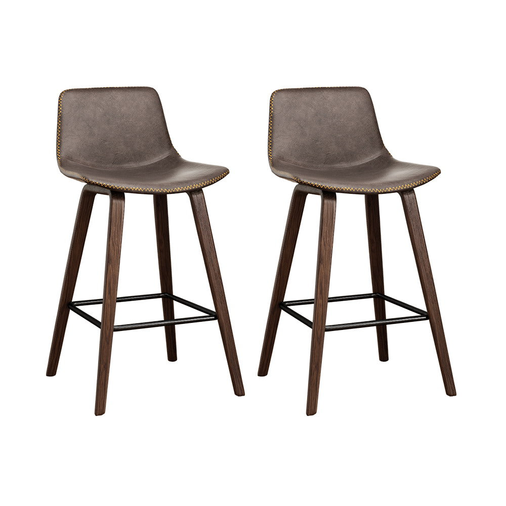 Set of 2 Wooden Leather Bar Stools Kitchen Counter Barstools