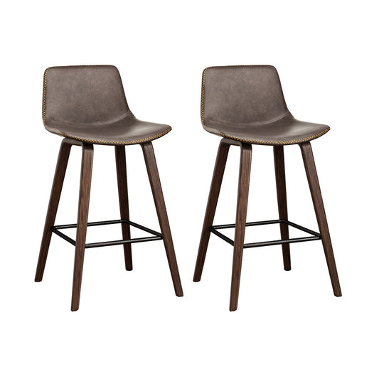Set of 2 Wooden Leather Bar Stools Kitchen Counter Barstools