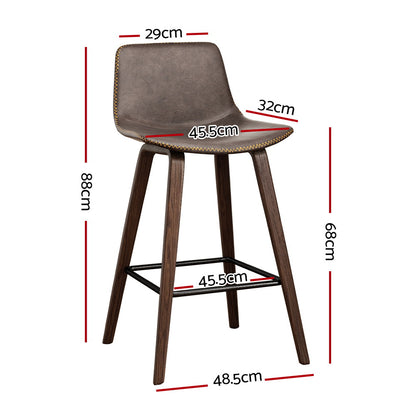 Set of 2 Wooden Leather Bar Stools Kitchen Counter Barstools