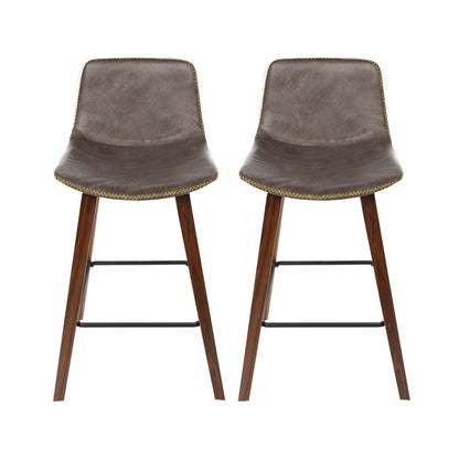 Set of 2 Wooden Leather Bar Stools Kitchen Counter Barstools