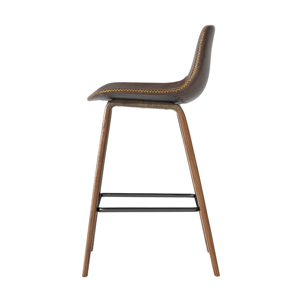 Set of 2 Wooden Leather Bar Stools Kitchen Counter Barstools