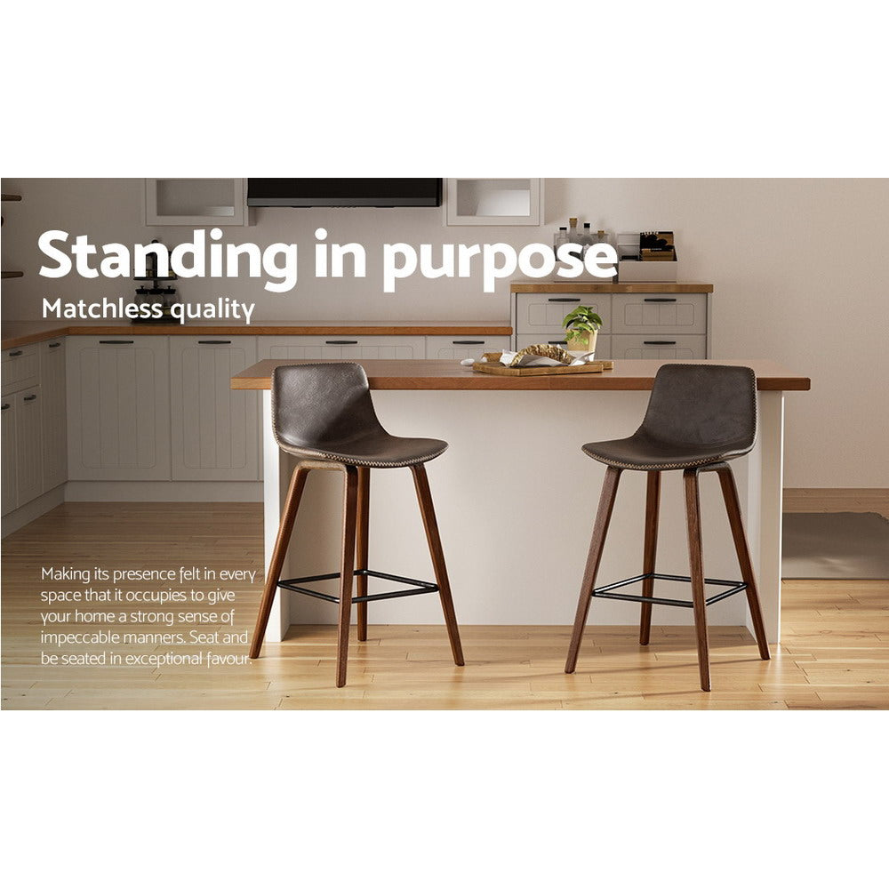 Set of 2 Wooden Leather Bar Stools Kitchen Counter Barstools