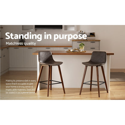 Set of 2 Wooden Leather Bar Stools Kitchen Counter Barstools