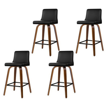 Set of 4 Felipe Bar Stools Swivel Leather Padded Wooden - Black