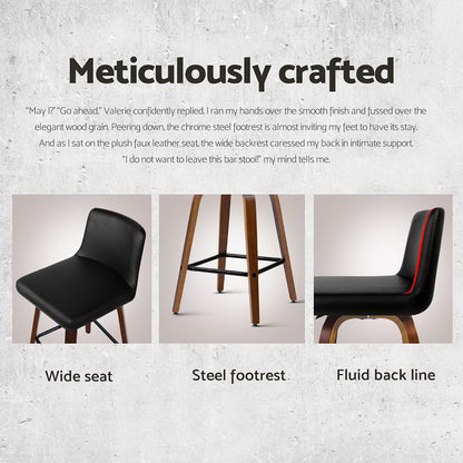 Set of 4 Felipe Bar Stools Swivel Leather Padded Wooden - Black