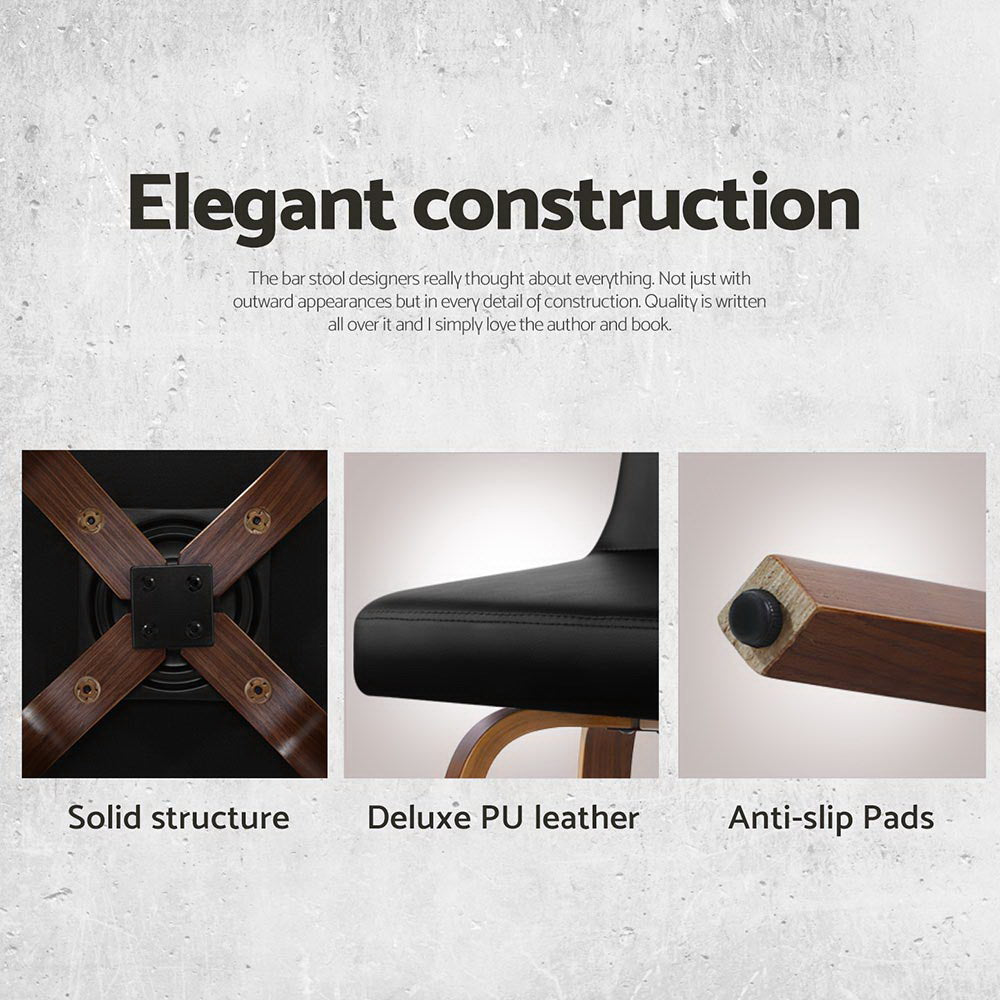 Set of 4 Felipe Bar Stools Swivel Leather Padded Wooden - Black