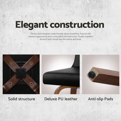 Set of 4 Felipe Bar Stools Swivel Leather Padded Wooden - Black