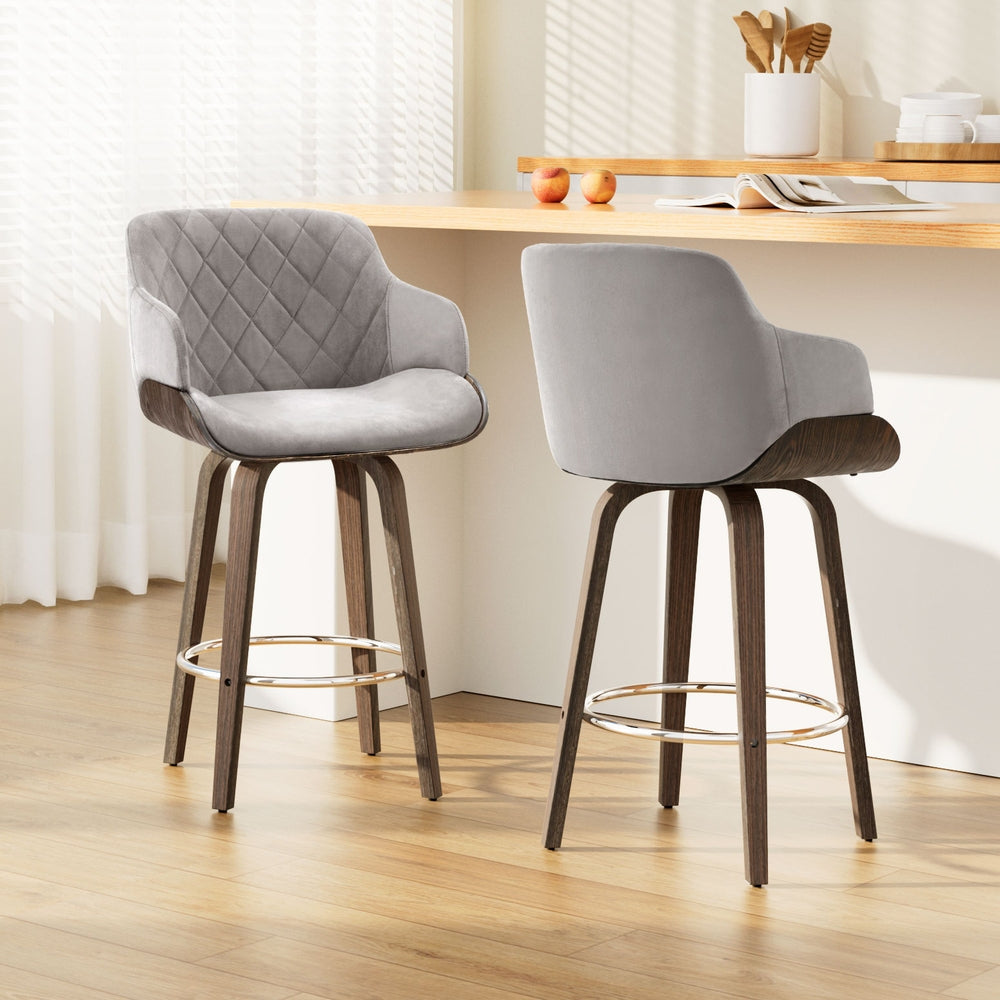 Set of 2 Velvet Padded Swivel Bar Stools