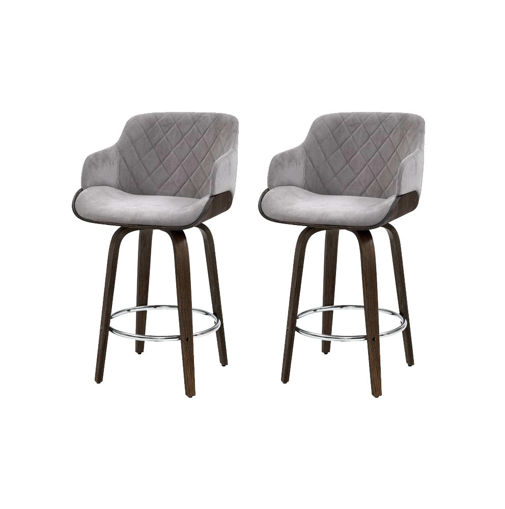 Set of 2 Velvet Padded Swivel Bar Stools