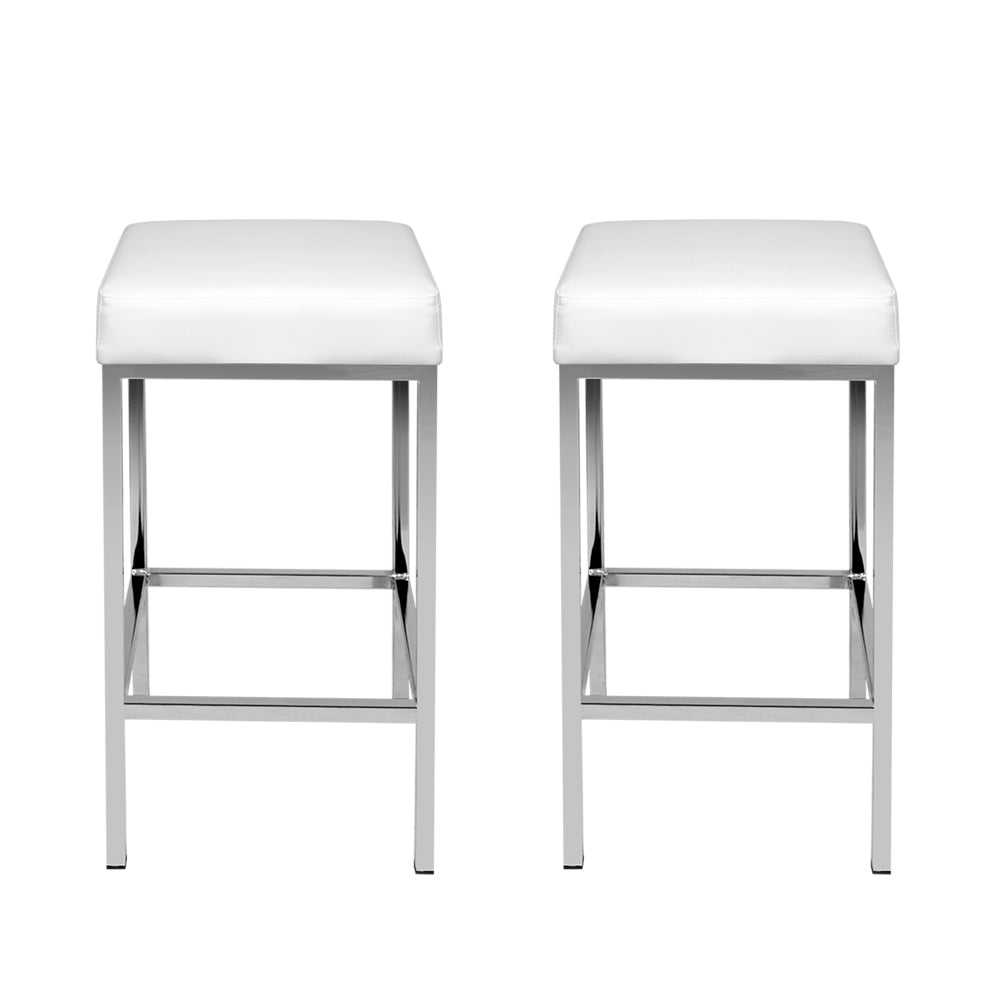 Set of 2 Delux Leather Padded Bar Stools - White