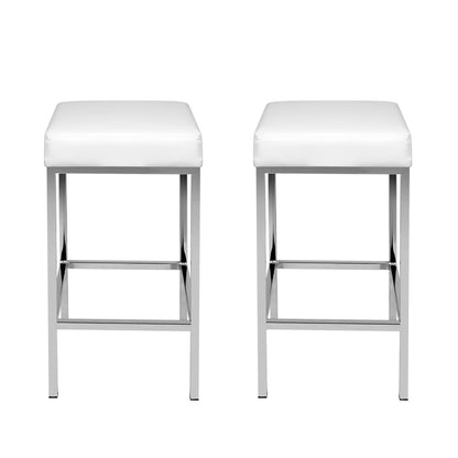 Set of 2 Delux Leather Padded Bar Stools - White