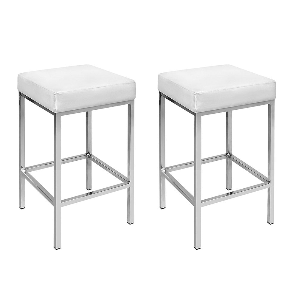Set of 2 Delux Leather Padded Bar Stools - White