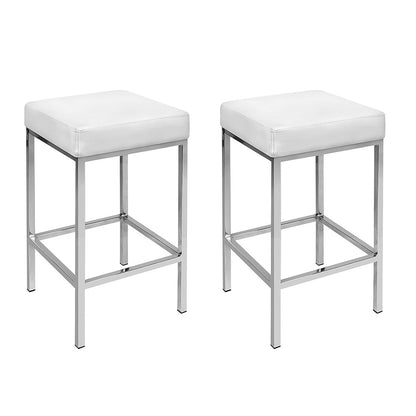 Set of 2 Delux Leather Padded Bar Stools - White