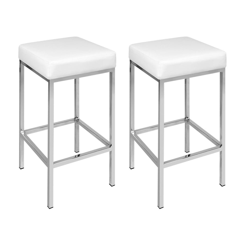 Set of 4 Delux Leather Padded Bar Stools - White