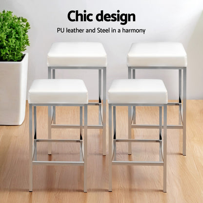 Set of 4 Delux Leather Padded Bar Stools - White