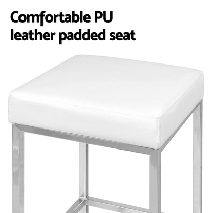 Set of 4 Delux Leather Padded Bar Stools - White