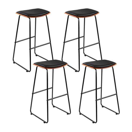 Set of 4 Leather Padded Bar Stools Metal