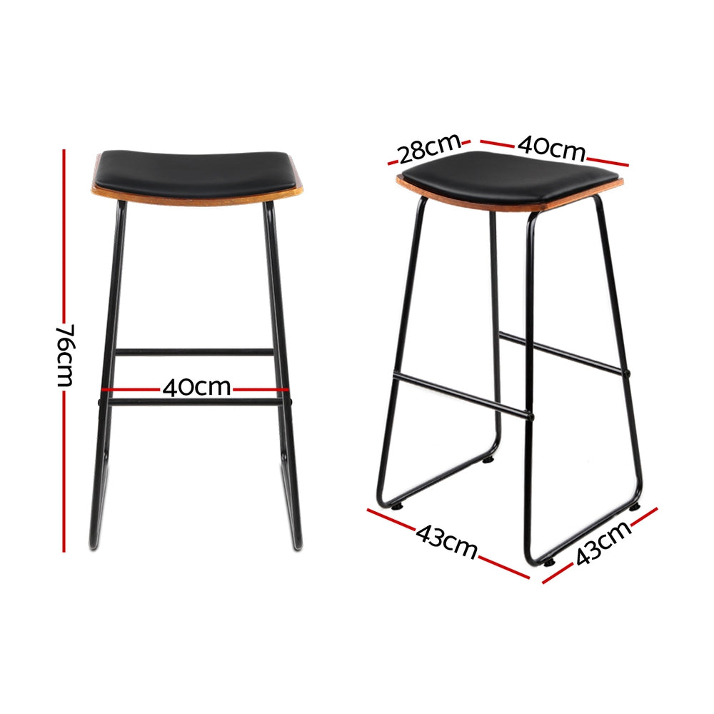 Set of 4 Leather Padded Bar Stools Metal