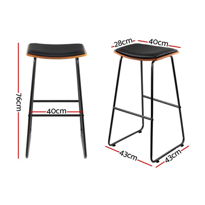 Set of 4 Leather Padded Bar Stools Metal