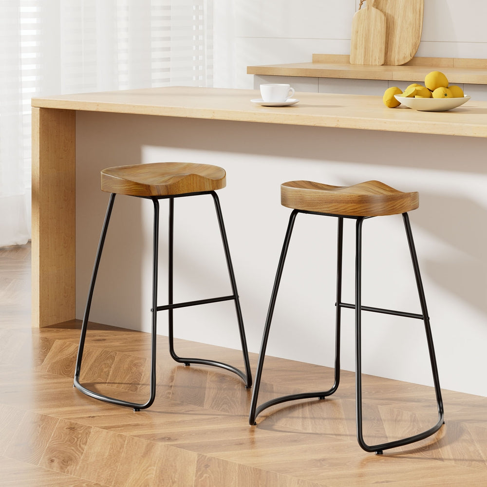 Set of 2 Tractor Bar Stools - 65cm Wooden
