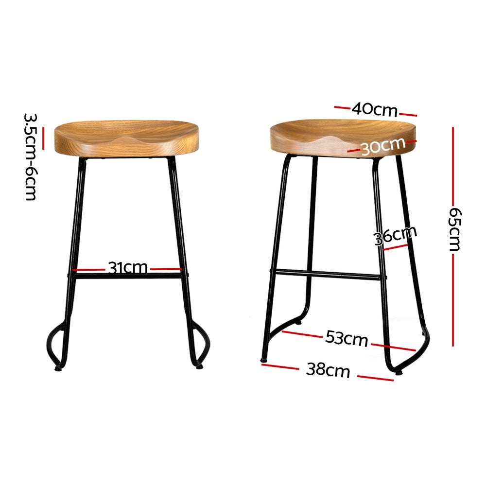 Set of 2 Tractor Bar Stools - 65cm Wooden