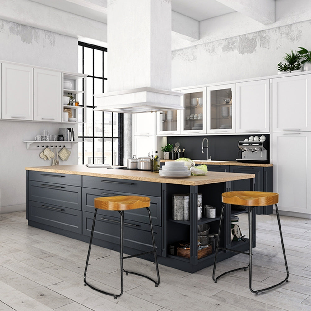 Set of 2 Tractor Bar Stools - 65cm Wooden