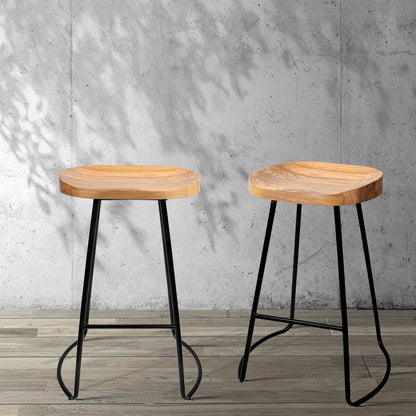 Set of 2 Tractor Bar Stools - 65cm Wooden