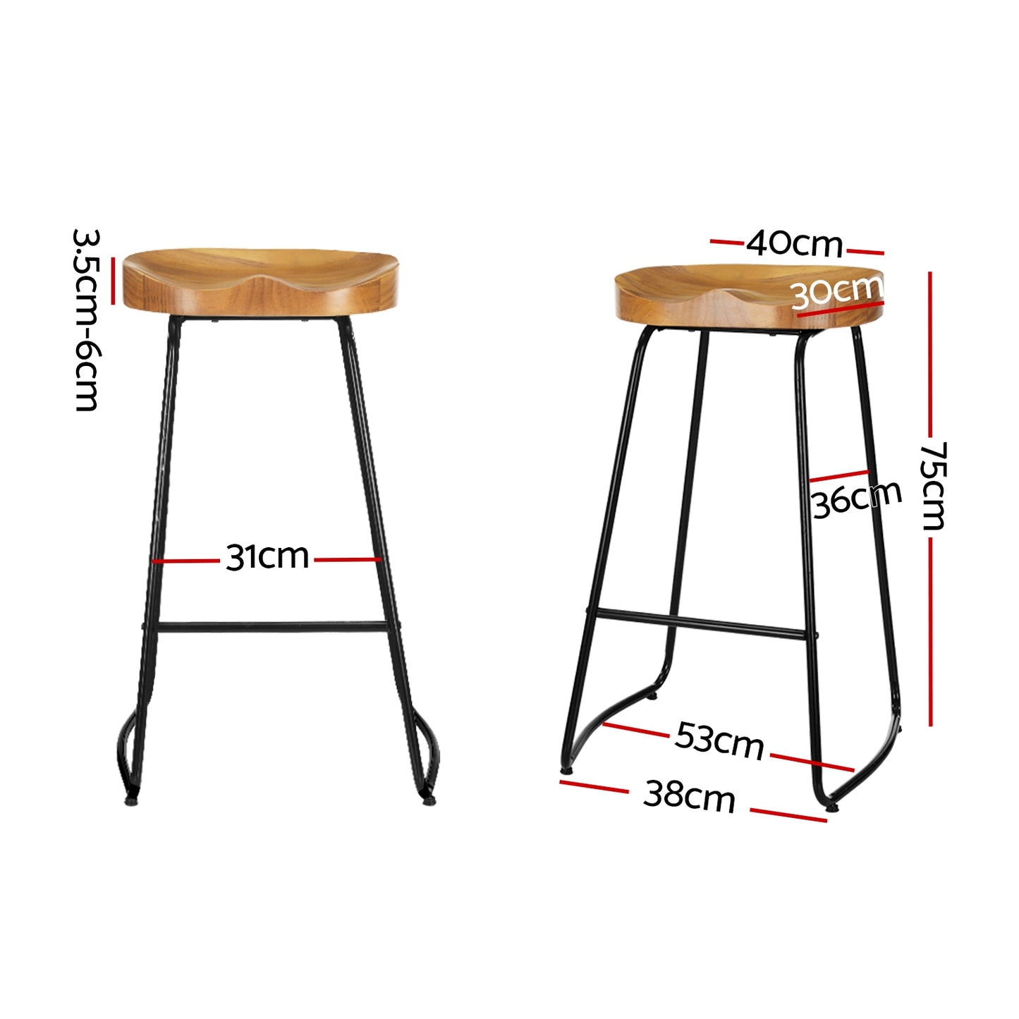 Set of 4 Tractor Bar Stools 75cm Wooden