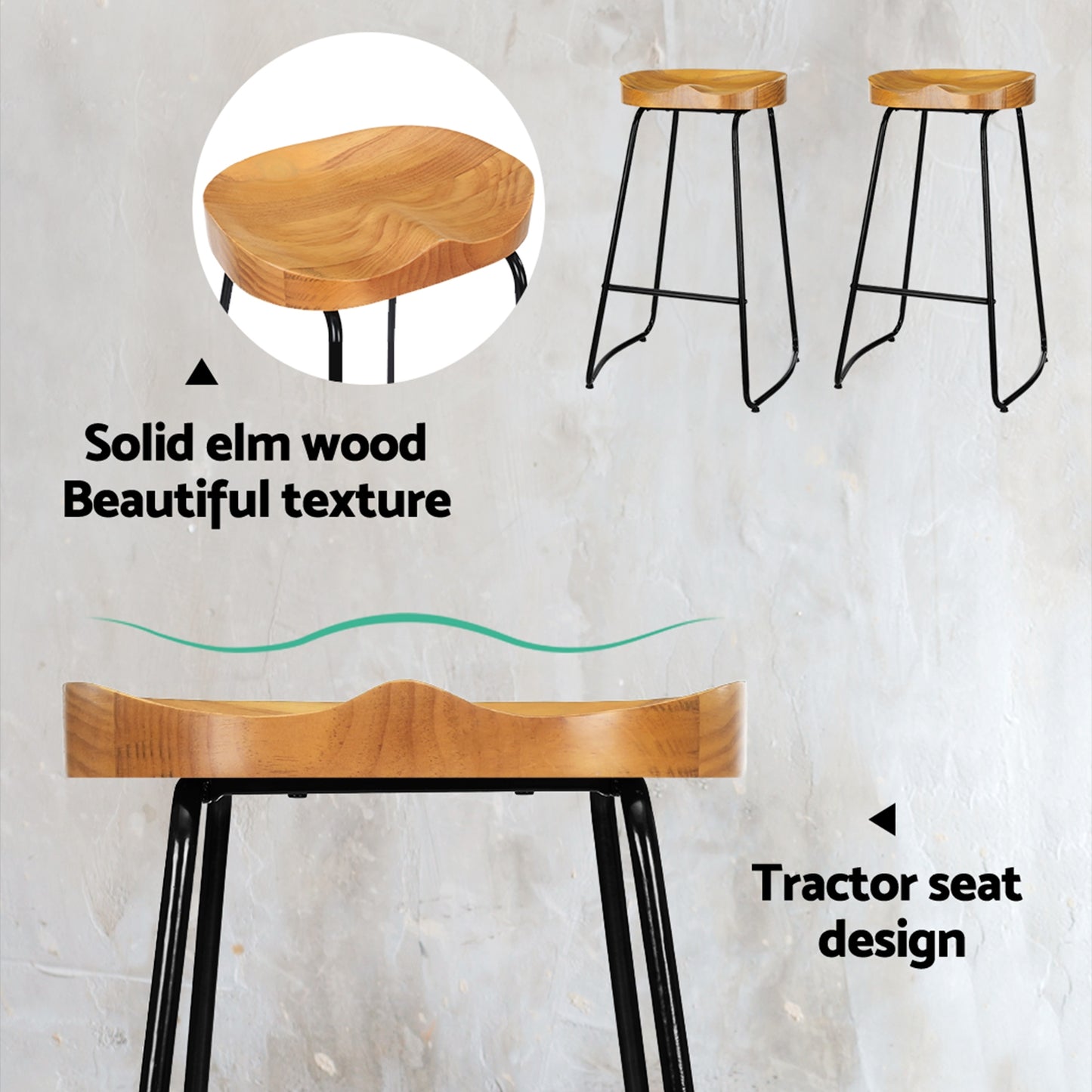 Set of 4 Tractor Bar Stools 75cm Wooden
