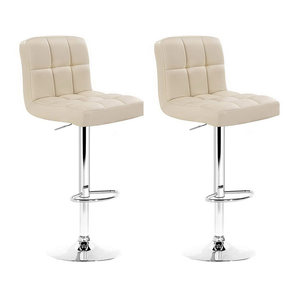Set of 2 Beige Leather Bar Stools
