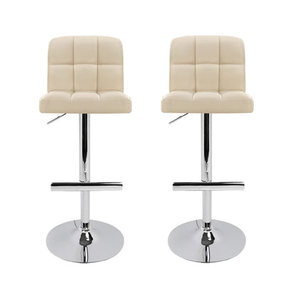 Set of 2 Beige Leather Bar Stools