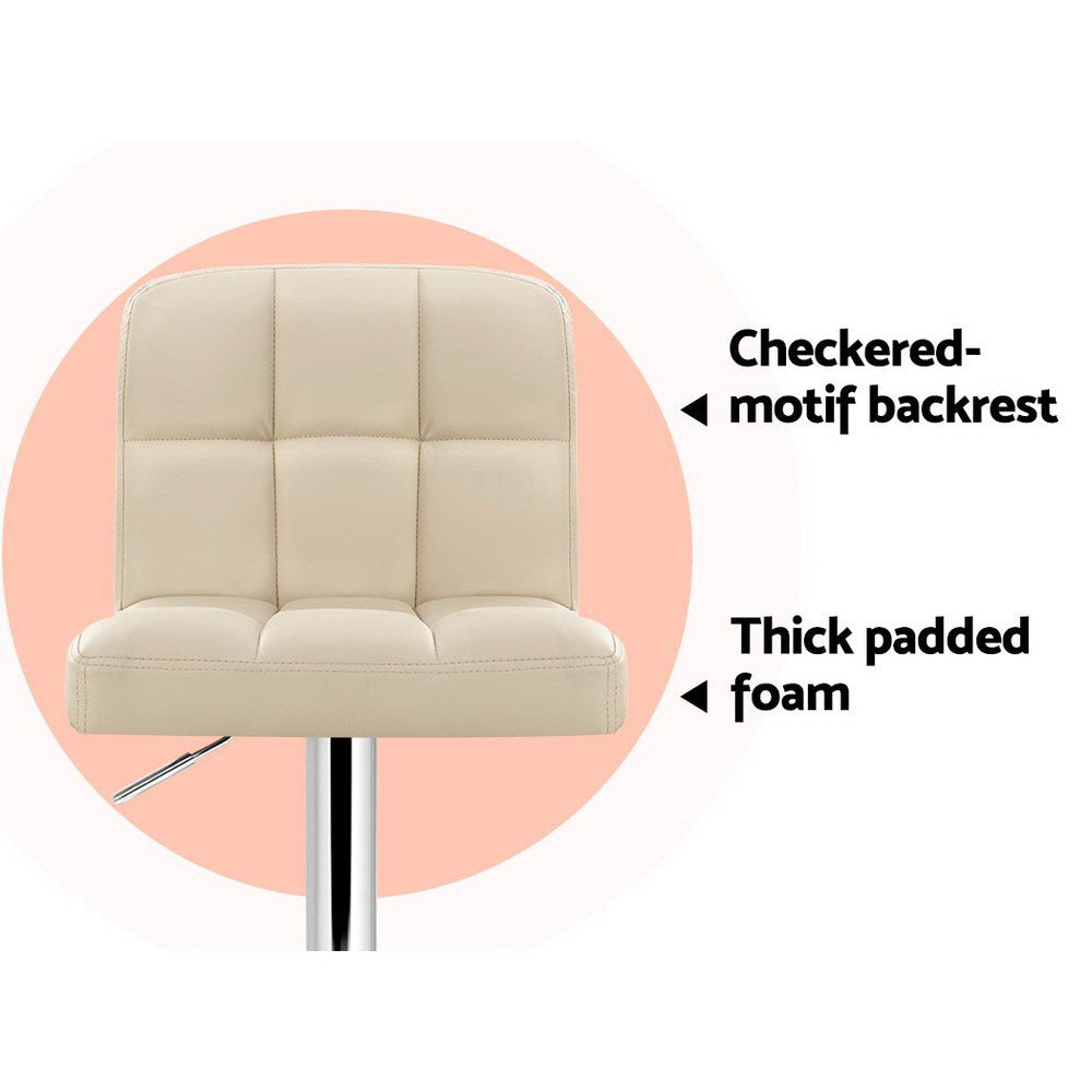 Set of 2 Beige Leather Bar Stools