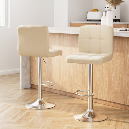 Set of 2 Beige Leather Bar Stools