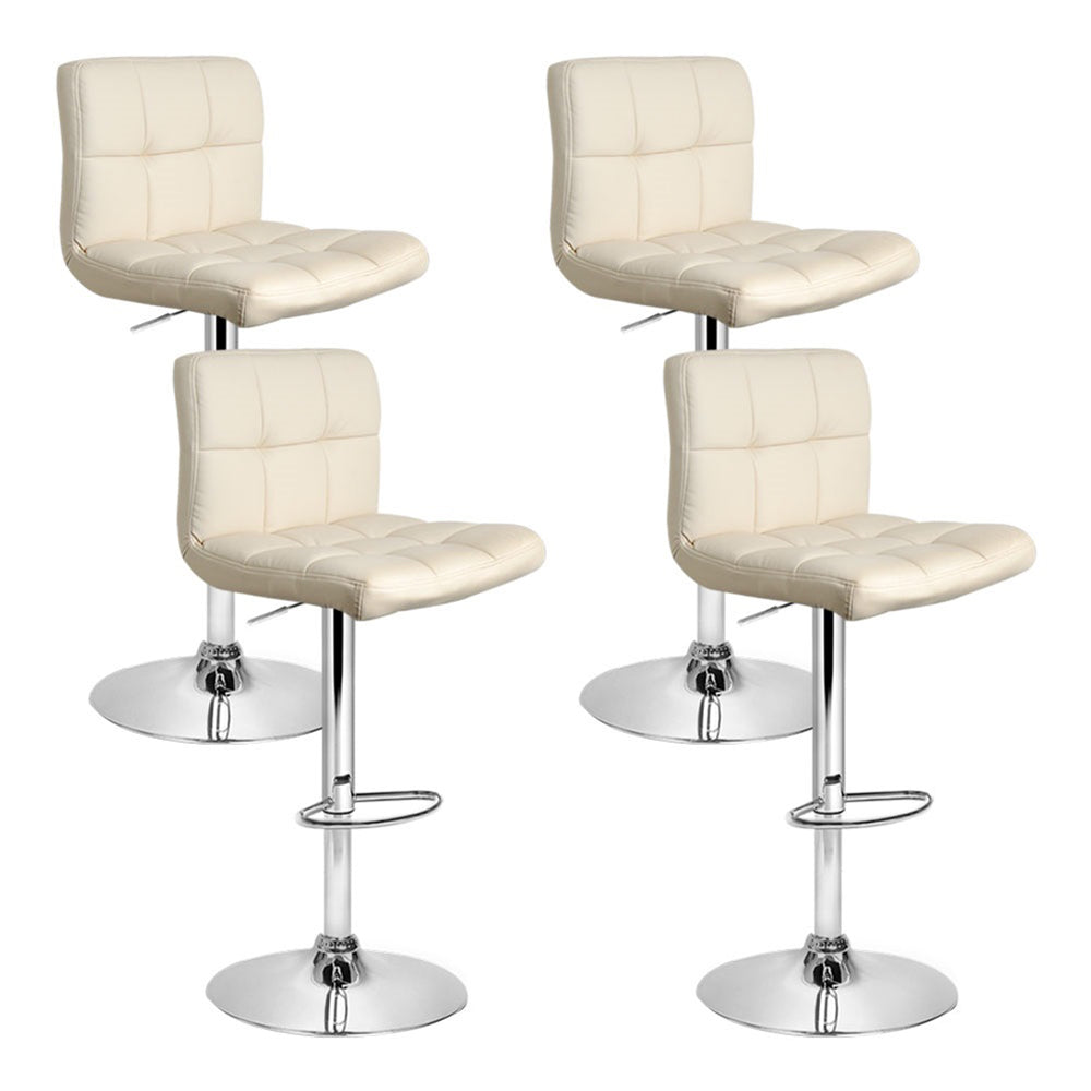 Set of 4 Leather Bar Stools - Beige