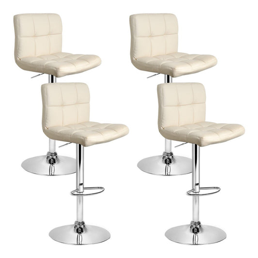 Set of 4 Leather Bar Stools - Beige