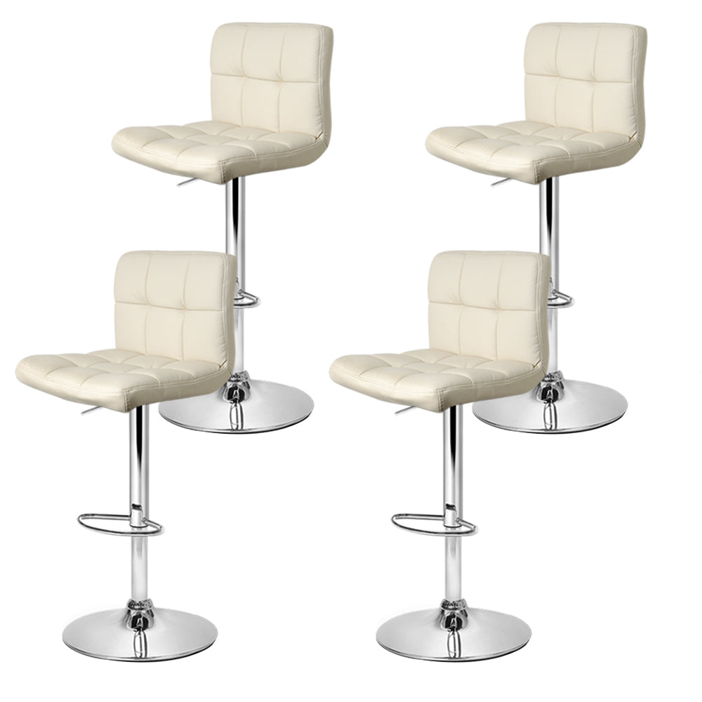 Set of 4 Leather Bar Stools - Beige