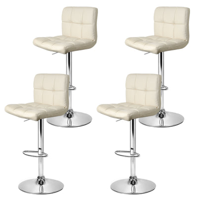 Set of 4 Leather Bar Stools - Beige