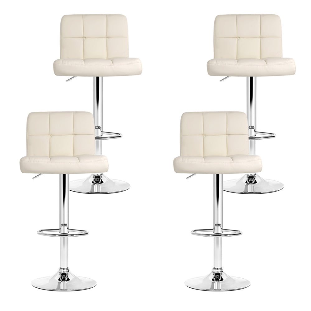 Set of 4 Leather Bar Stools - Beige