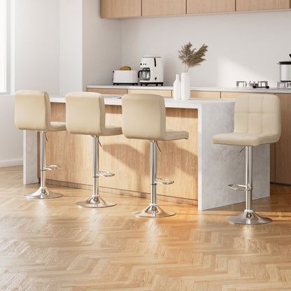 Set of 4 Leather Bar Stools - Beige