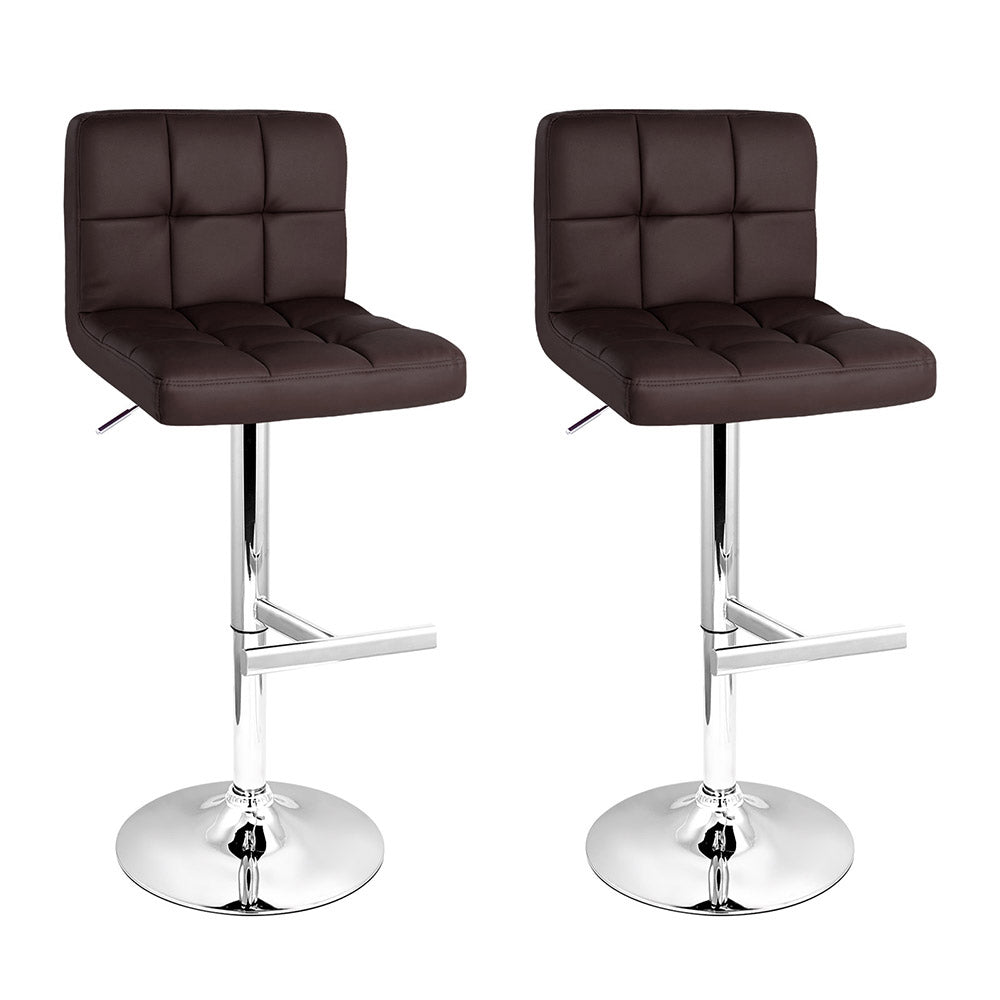 Set of 2 Brown Leather Bar Stools