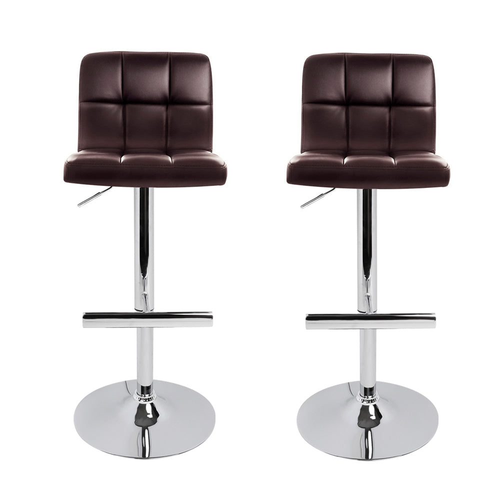Set of 2 Brown Leather Bar Stools