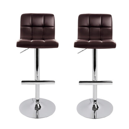Set of 2 Brown Leather Bar Stools