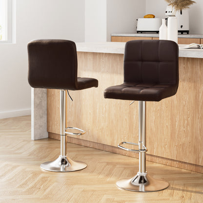 Set of 2 Brown Leather Bar Stools