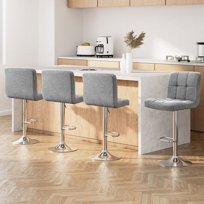 Set of 4 Fabric Gas Lift Bar Stools - Grey