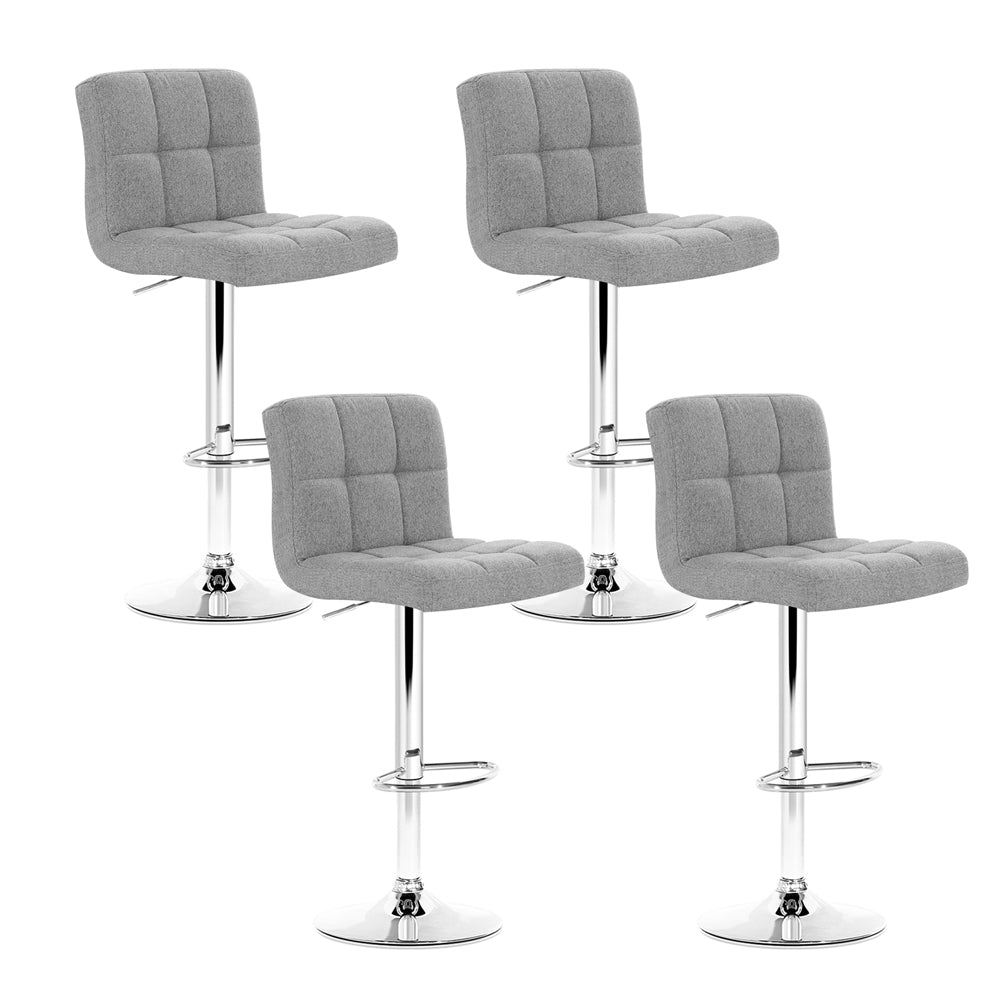 Set of 4 Fabric Gas Lift Bar Stools - Grey