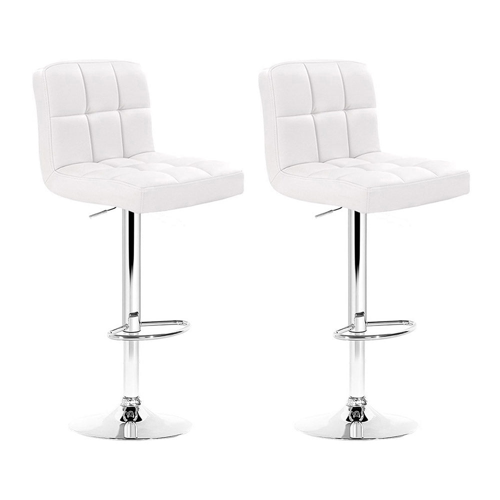 Set of 2 White Leather Bar Stools