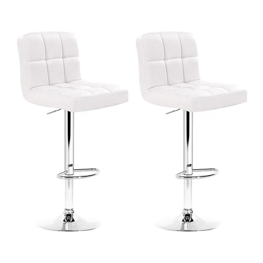 Set of 2 White Leather Bar Stools