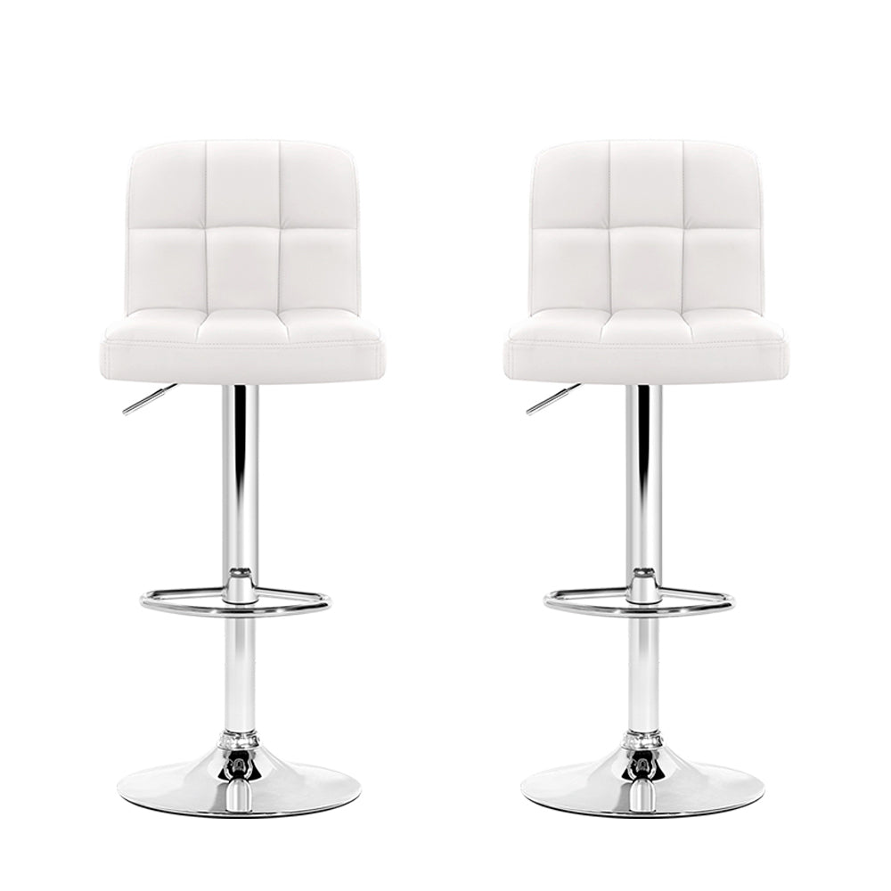 Set of 2 White Leather Bar Stools