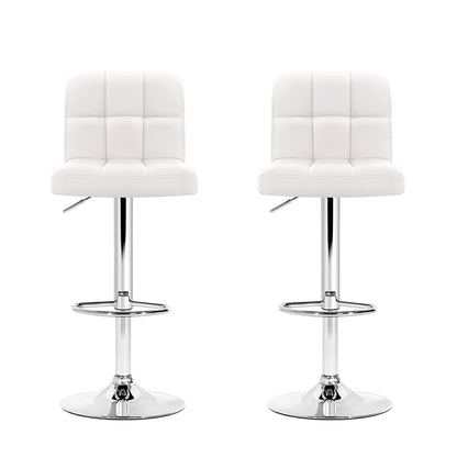Set of 2 White Leather Bar Stools