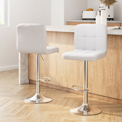 Set of 2 White Leather Bar Stools